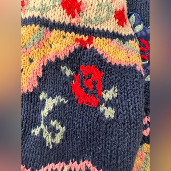 Vintage Together! Colorful Navy Knit Embroidered Cardigan Sweater w/ Pockets - Picture 12 of 15